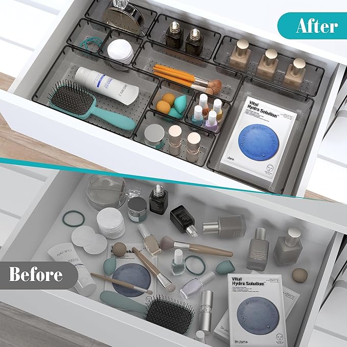 StorMiracle 33 PCS Clear Plastic Drawer Organizers Set, 4 Size Desk Drawer - Image 4