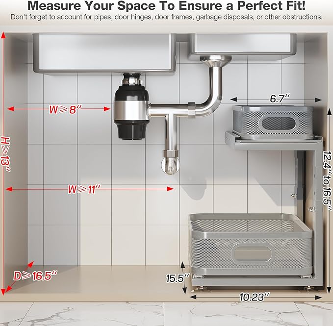 2 Pack 15.5IN-Depth Under Sink Organizer - Image 2