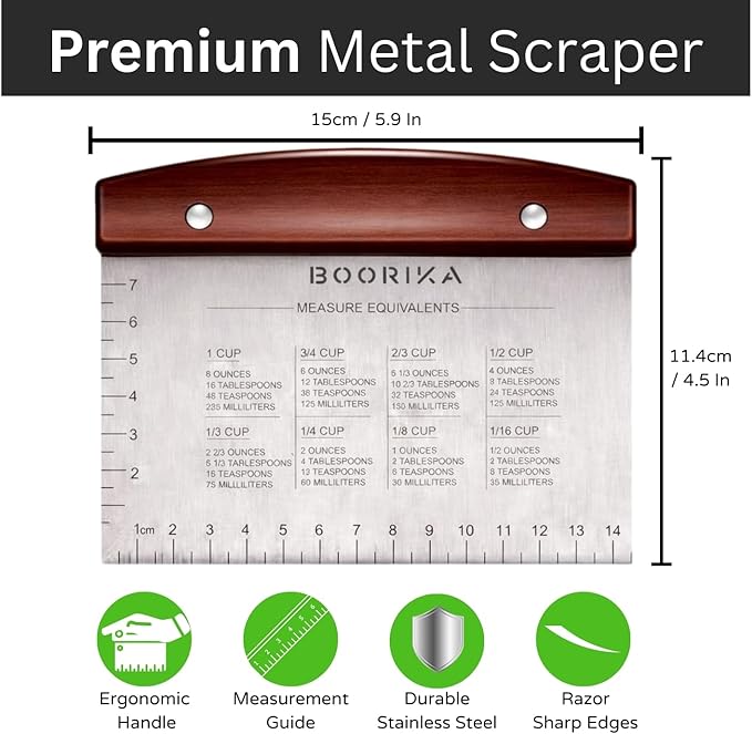 BOORIKA Dough Scraper & Bench Scraper Kitchen – Stainless Steel Sourdough Tools - Image 2