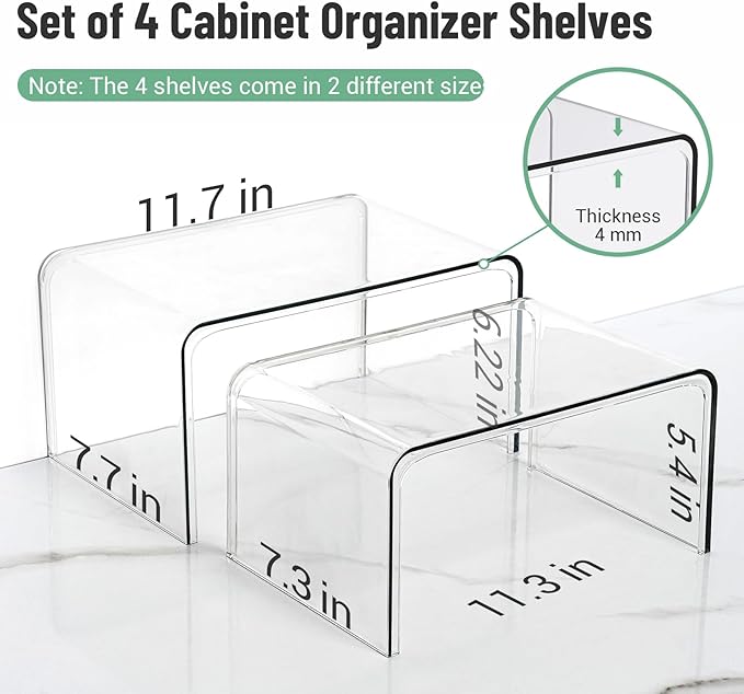 Clear Spice Rack Shelves, Pantry Organizers and Storage Set of 4, Display Shelf - Image 3