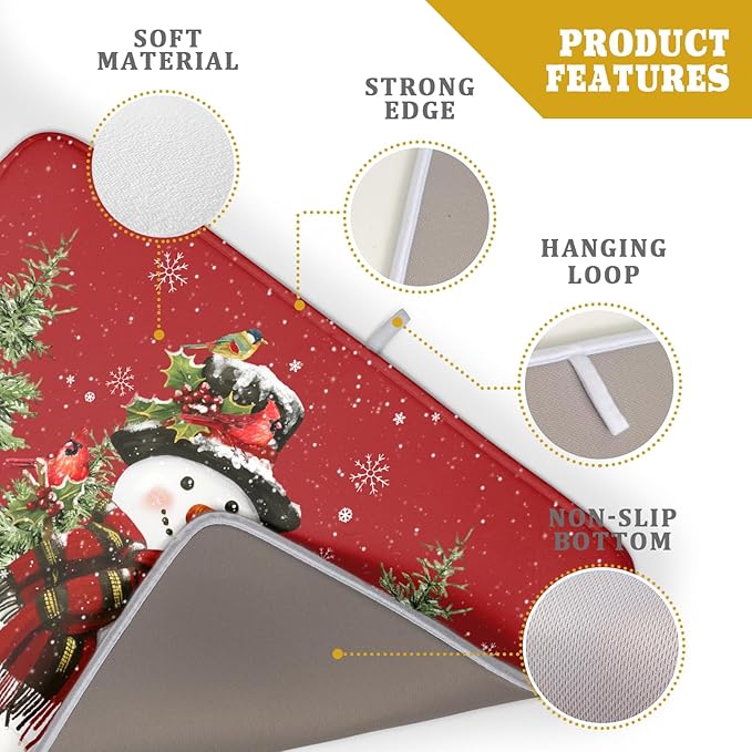 Christmas Dish Drying Mat for Kitchen Counter Snowman Green Christmas Tree - Image 4