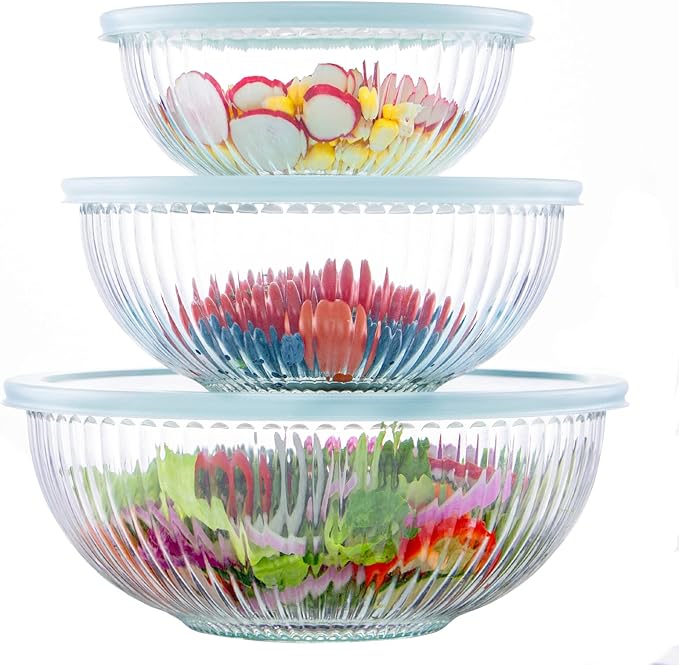 Luvan Glass Mixing Bowls with Lids Set, Large Salad Bowls Sets with lids by Luvan