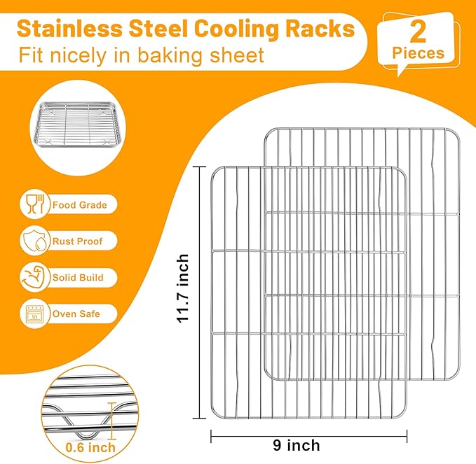 TeamFar Cooling Rack, 11.7” x 9” Stainless Steel Wire Baking Rack - Image 2