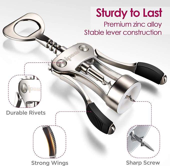 IPOW Wine Opener, Zinc Alloy Wine Bottle Opener, Wing Corkscrew Heavy Duty - Image 6