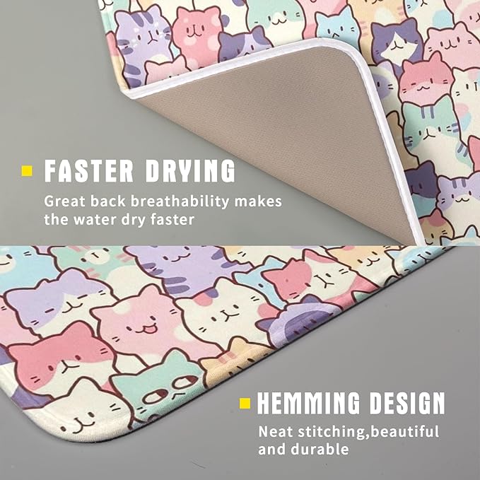 Colorful Cats Dish Drying Mat 16x18 inch Cute Animal Microfiber Reversible Fast - Image 3
