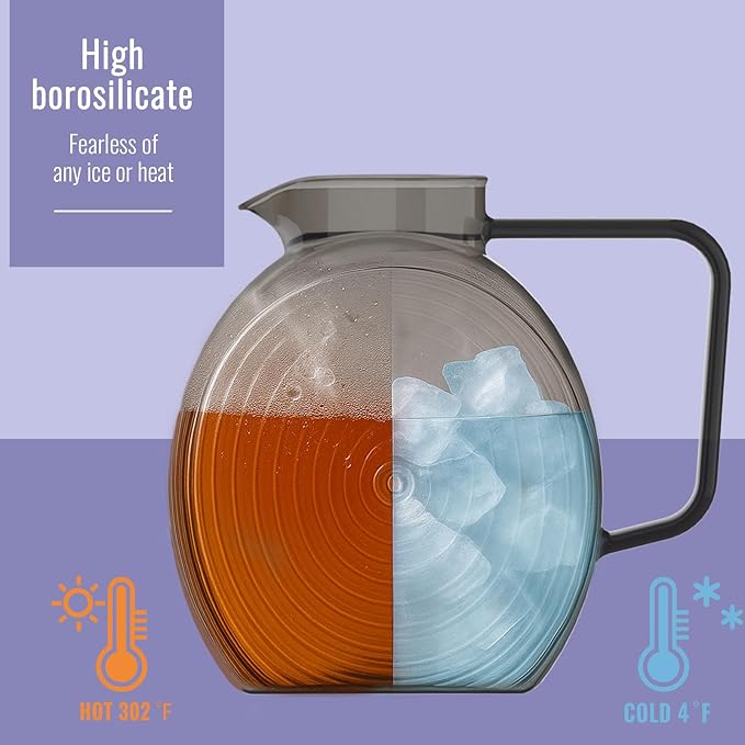 Glass Pitcher With Lid, 2.3 Liter 78 oz Glass Water Pitchers, 0.6 Gallon glass - Image 5
