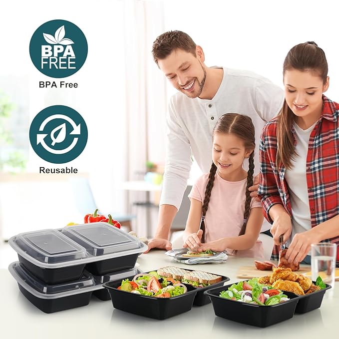WGCC Meal Prep Containers 2 Compartment- 50Pack 30OZ Food Prep Containers - Image 3