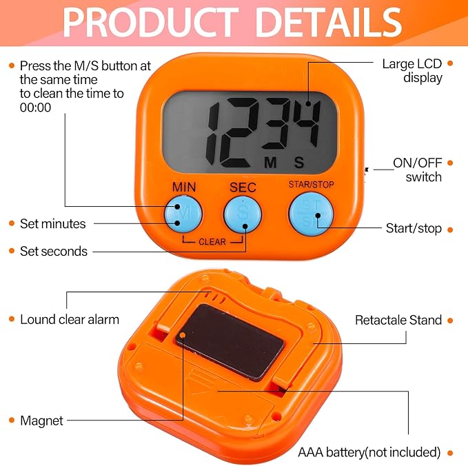 Weewooday 24 Pcs Digital Kitchen Timer Magnetic Timer Bulk On/Off Switch Minute - Image 6