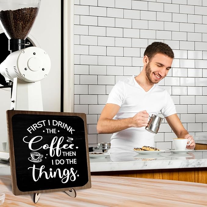 Farmhouse Coffee Bar Sign, First I Drink The Coffee Then I Do The Tings Desk - Image 7
