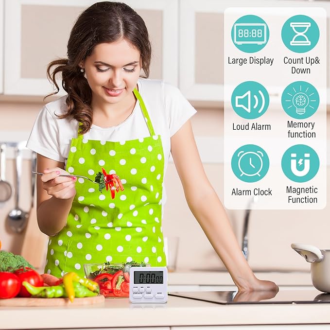 Leumoi 2 Pcs Digital Kitchen Timer 24 Hour Clock and Alarm Function Timer - Image 5