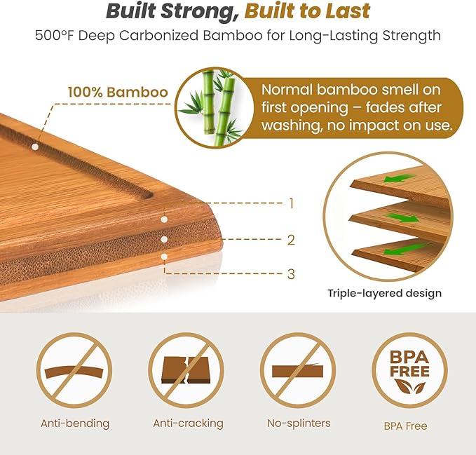 Bamboo Cutting Board Set of 3, Durable Wooden Chopping Boards - Image 2