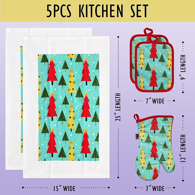 Oven Mitts and Potholders Dish Towles Set 100% Cotton - Image 5