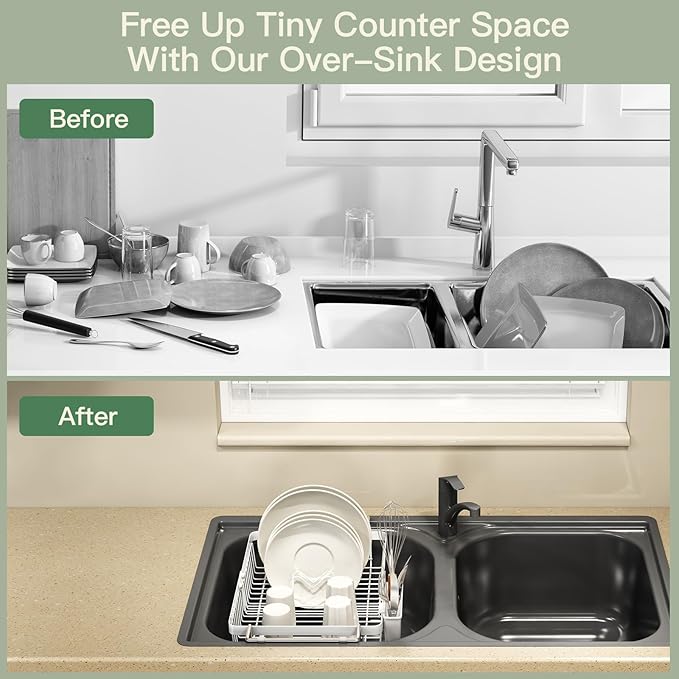MAJALiS Dish Drying Rack Over The Sink, Expandable Stainless Steel Dish Drainer - Image 2