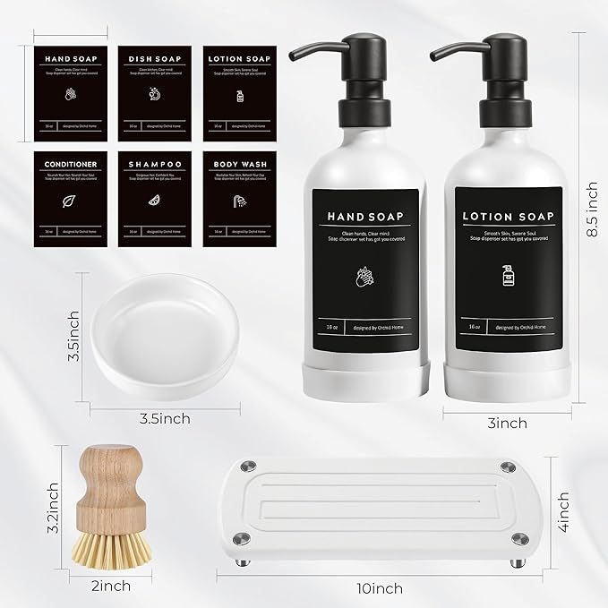 Kitchen Soap Dispenser Set - 16OZ White Glass Bottle - Image 6