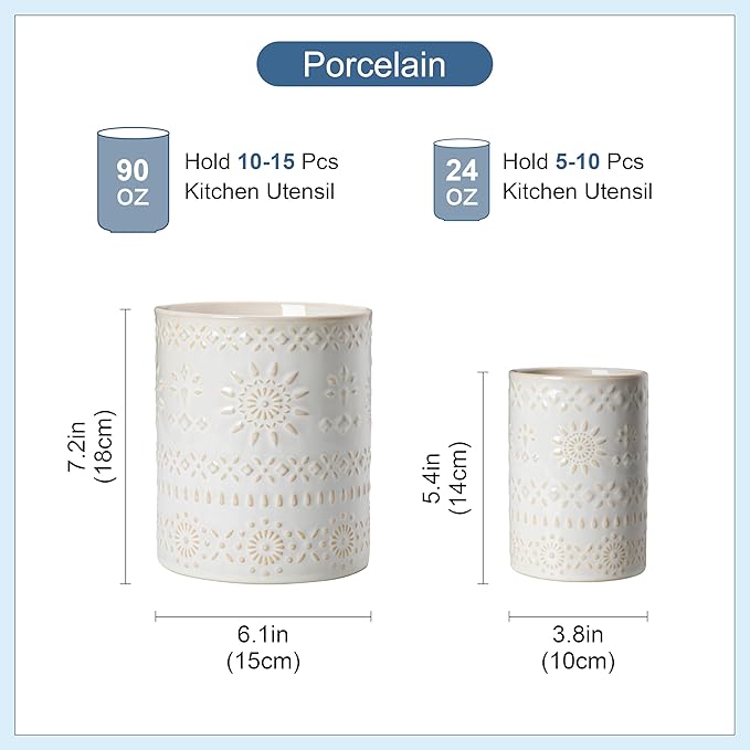 LOVECASA Utensil Holder, 7.2"+5.4" Ceramic Utensil Holder - Image 2