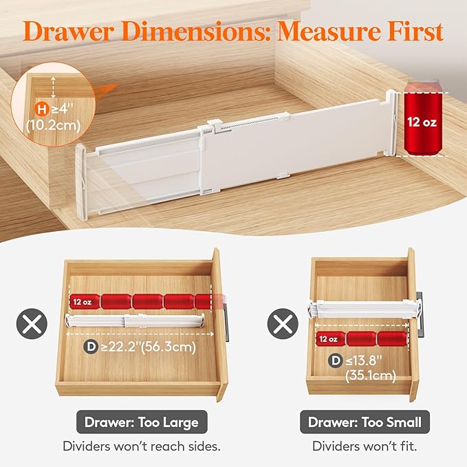 Lifewit 4" Tall 5 Pack Drawer Dividers, 35-56.5cm/13.8-22.2" Expandable Drawer - Image 3