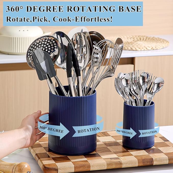 Kyraton Cooking Utensils Holder 2pcs, 360° Rotating Heavy Duty Plastic Kitchen - Image 3