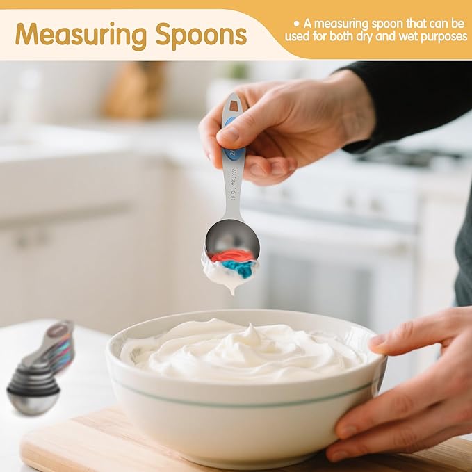Magnetic Measuring Cups and Spoons Set, 5 Stainless Steel Measuring Cups - Image 4