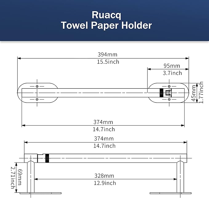 RUACQ Paper Towel Holder Under Cabinet, Wall Mounted or Adhesive Stainless - Image 6