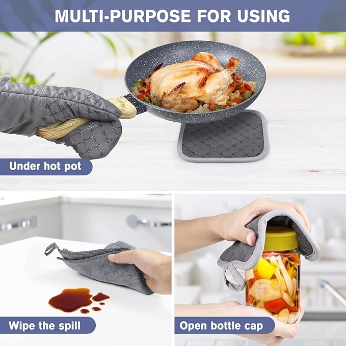6 Pcs Oven Mitts and Pot Holders, 500℉ Heat Resistant Oven Mitts - Image 5