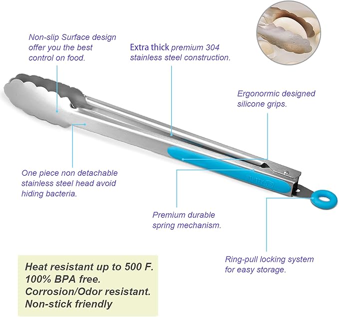 304 Stainless Steel Kitchen Cooking Tongs - Image 5