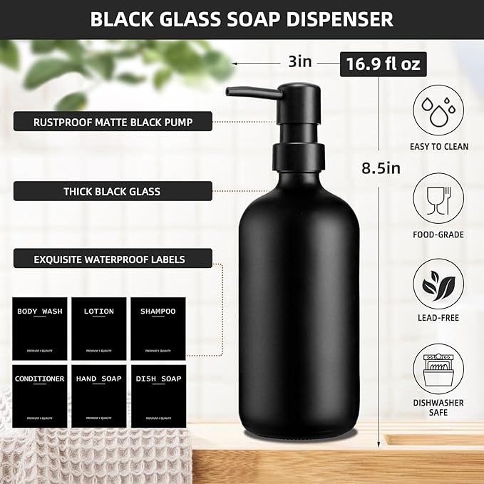 Dish Soap Dispenser for Kitchen, 16.9 fl oz Black Hand and Dish Soap Dispenser - Image 3