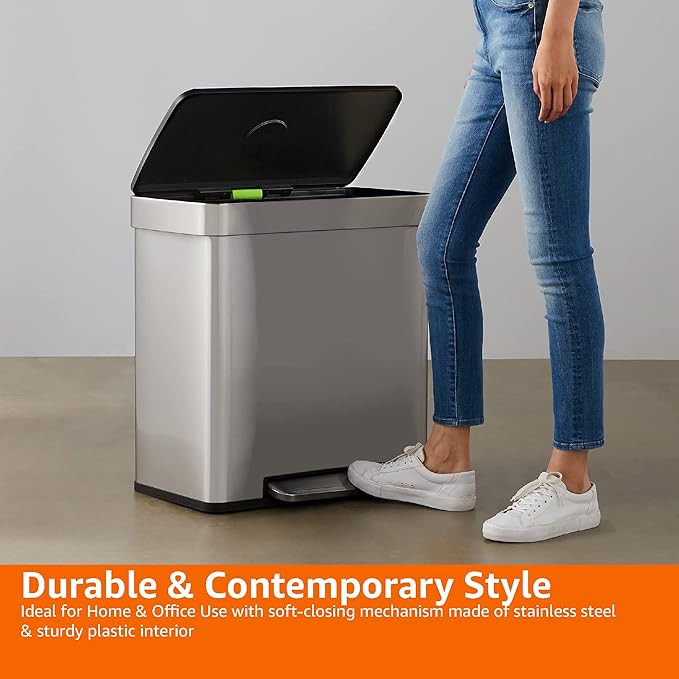 Amazon Basics Dual Compartment Recycling Trash Can - Image 4