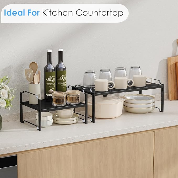2 Pack 11” Width Expandable Kitchen Cabinet Organizer Shelves, Metal Kitchen - Image 6