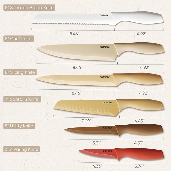 CAROTE Knife Set, 12 Pieces Kitchen Knife Set, 6 Stainless Steel Knives - Image 2