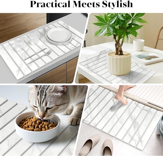 Large Stone Dish Drying Mats for Kitchen Counter, Collapsible Quick Drying Dish - Image 7