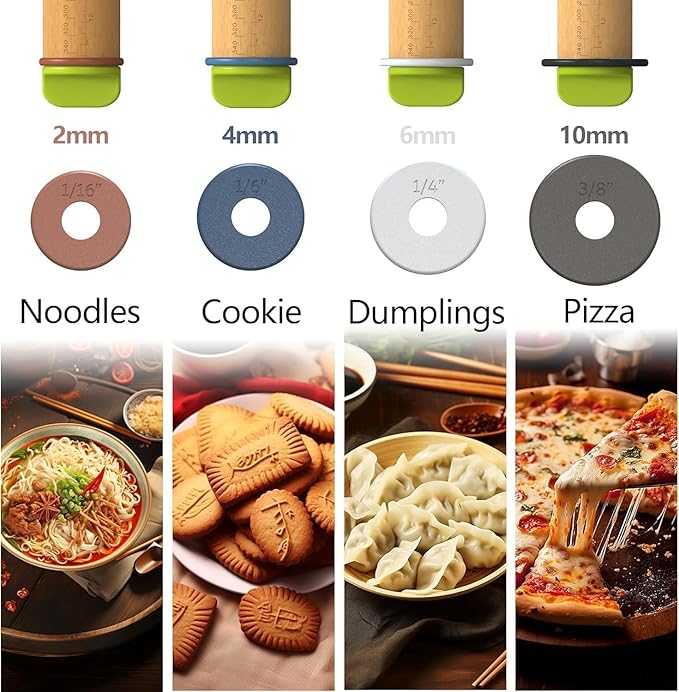 Rolling Pin with Adjustable Thickness Ring and Silicone Baking Mat - Image 4