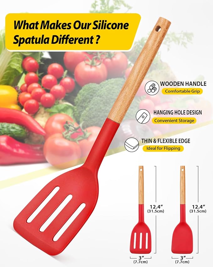 Pack of 2 Silicone Cooking Spatula, Heat Resistant Solid Turner, Non Stick - Image 2