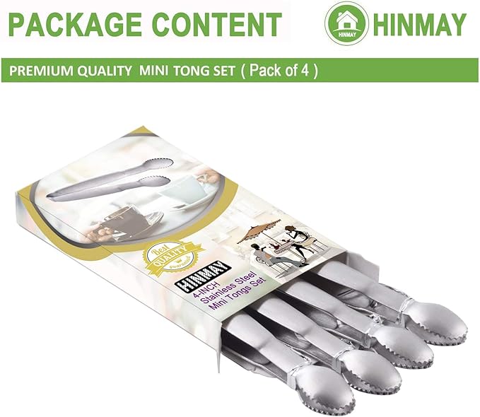 HINMAY Sugar Tongs 4-Inch Mini Serving Tongs Stainless Steel Appetizer Tongs - Image 2
