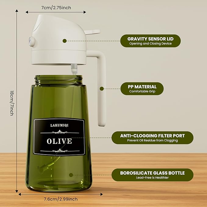 LAKUMIQI 2 in 1 Oil Sprayer for Cooking, 16oz Olive Oil Dispenser Bottle for - Image 7