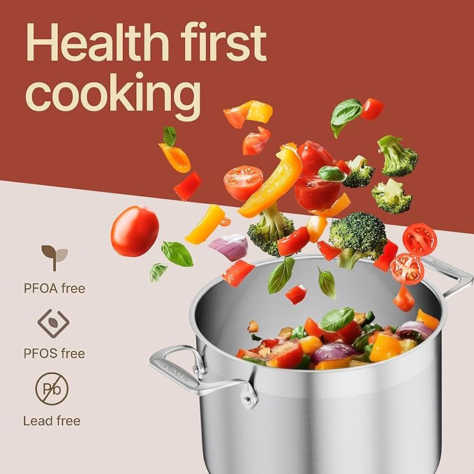 Stainless Steel Stockpot with Lid 8 Quart, Durable 18/8 Stainless Steel - Image 4