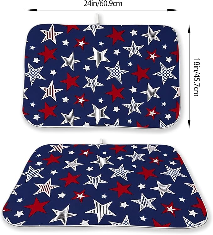 4th of July Dish Drying Mat 18x24 Inch Navy Blue Red Stars Patriotic Decor - Image 6