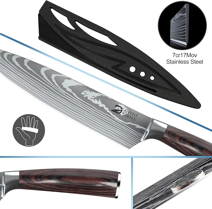 Dfito Chef Knife Sets with Roll Bag, 9 Pieces Professional Knife Set, High - Image 4