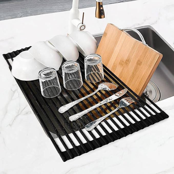 MERRYBOX Roll Up Dish Drying Rack, Silicone Wrapped Over The Sink Dish Rack - Image 9