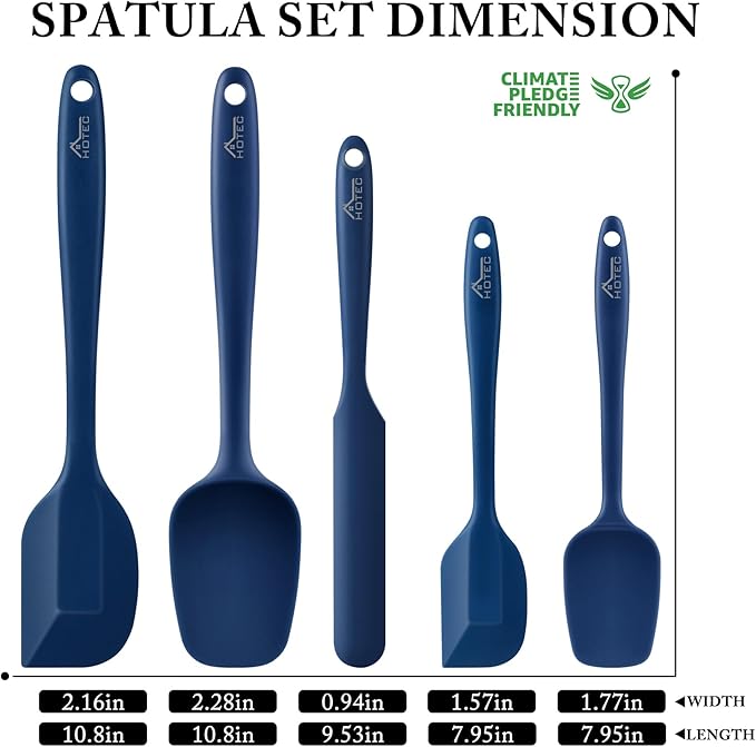 HOTEC 600℉ Heat Resistant BPA-Free Silicone Rubber Spatula Set, Kitchen Cooking - Image 2
