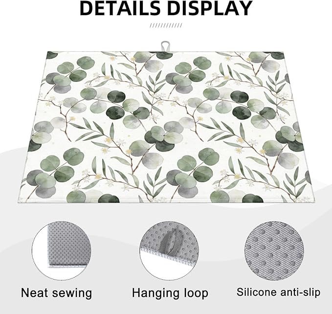 Sage Green Dish Drying Mat, for Spring Kitchen Counter Microfiber Absorbent - Image 3