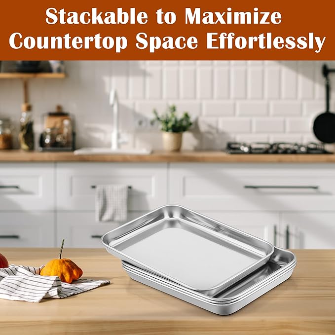 E-far Small Baking Sheet with Wire Rack, Stainless Steel Cookie Sheets Trays & - Image 8
