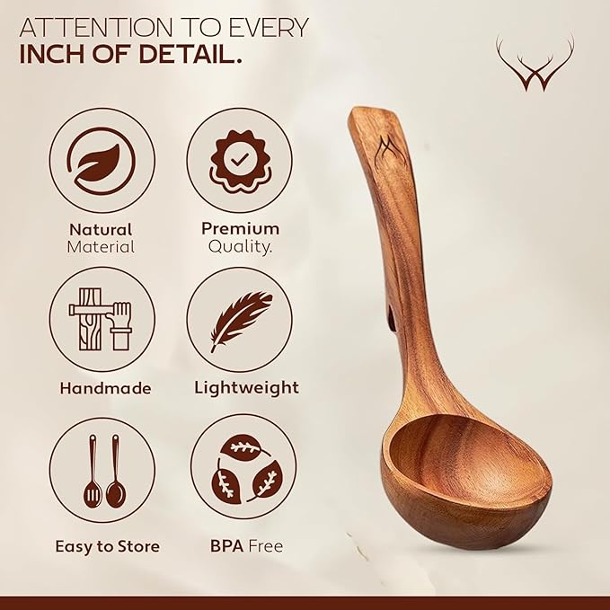 2Pcs Wooden Ladle Set included Teak Wood Soup Spoons - Image 7