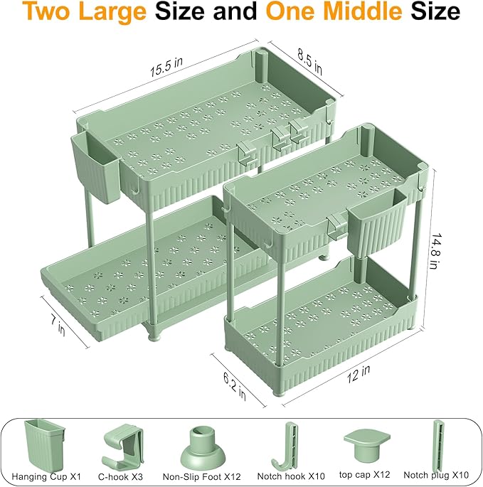 Sevenblue 3 Pack Under Sink Organizers, 2-Tier Multi-Use Kitchen and Bathroom - Image 2