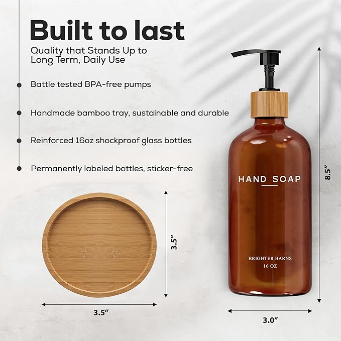 Amber Glass Hand Soap Dispenser Bathroom Set by Brighter Barns - Image 3