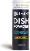 ELEMENT Dish Powder | Pre-Filled Refillable Shaker with Grease-Fighting Dish Soap | Liquidless, Plastic-Free | No Harsh Chemicals (Citrus + Vanilla, 16 OZ in Refillable Shaker)