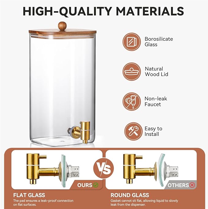 2 Pack 1.5 Gallon Square Glass Drink Dispenser - Image 4