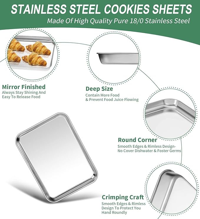 Baking Sheets Set of 2, HKJ Chef Cookie Sheets 2 Pieces Stainless Steel Baking - Image 3