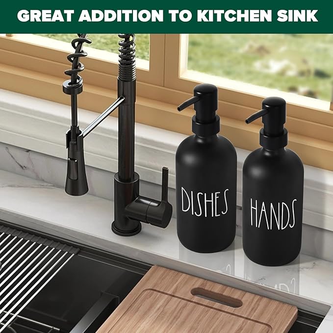 VIMERPA Hand and Dish Soap Dispenser Set, Matte Black Hands Dishes Soap - Image 5