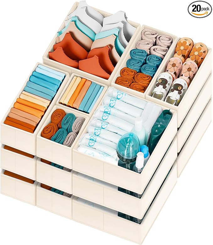 【FAMILY PACK】Drawer Organizer Clothes, 20 Pack Dresser Organizer Bins by Criusia