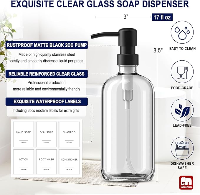 GMISUN Glass Soap Dispenser - Image 3